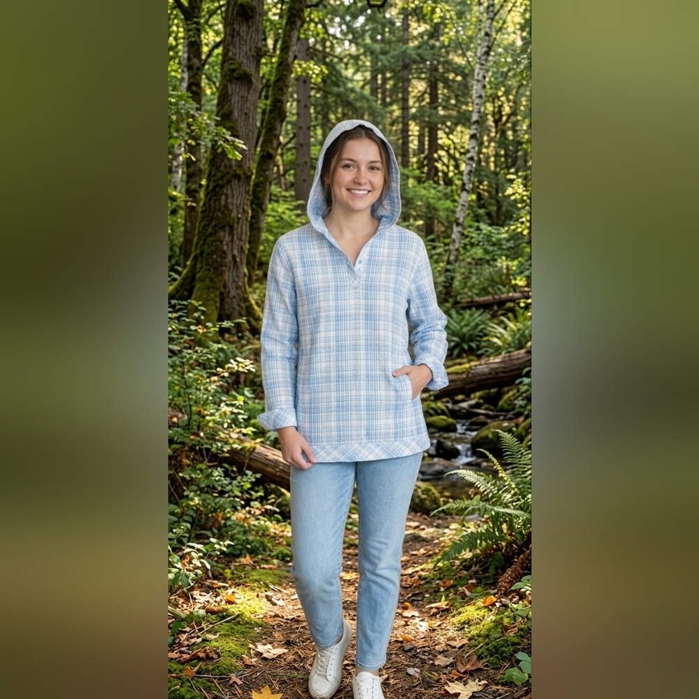 Gander Mountain Light Blue Plaid Hooded Pullover